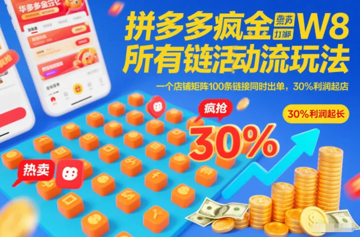 拼多多疯狂活动流玩法，所有链接全部打标，一个店铺矩阵100条链接同时出单，30%利润起店_学通网创