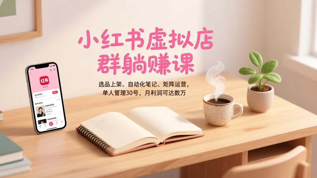 小红书虚拟店群躺赚课，选品上架、自动化笔记、矩阵运营，单人管理30号，月利润可达数万_学通网创