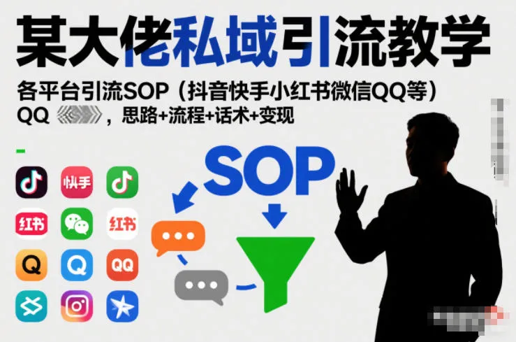 某大佬私域引流教学，各平台引流SOP(抖音快手小红书微信QQ等)，思路+流程+话术+变现_学通网创