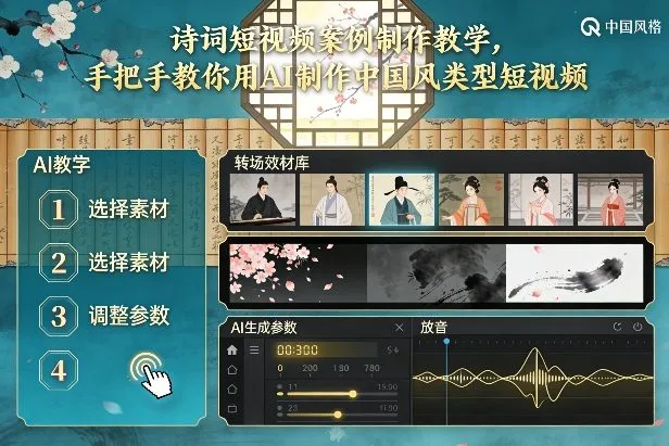 古诗词短视频案例制作教学,手把手教你用AI制作中国风类型短视频_学通网创
