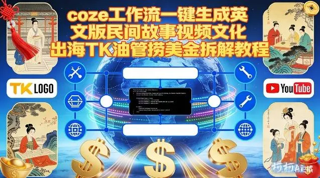 Coze扣子工作流一键生成英文版民间故事视频,文化出海TK油管捞美金拆解教程_学通网创