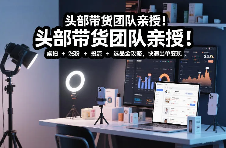 头部带货团队亲授！专业短视频实拍带货课：桌拍+涨粉+投流+选品全攻略，快速出单变现，月入2w+_学通网创