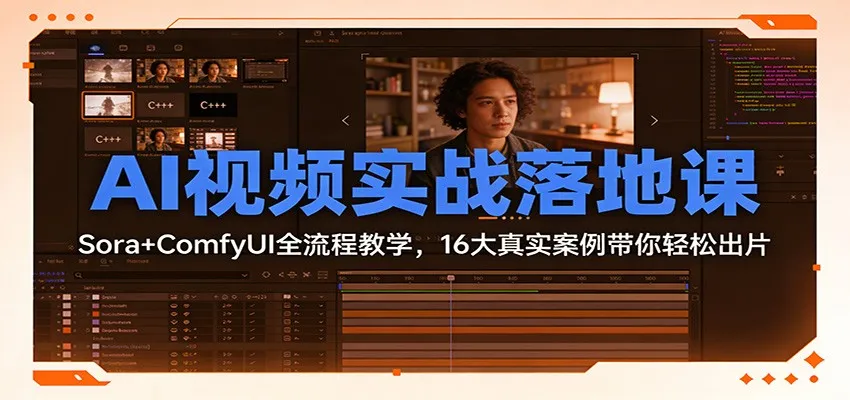 AI视频实战落地课:Sora+ComfyUI全流程教学,16大真实案例带你轻松出片_学通网创