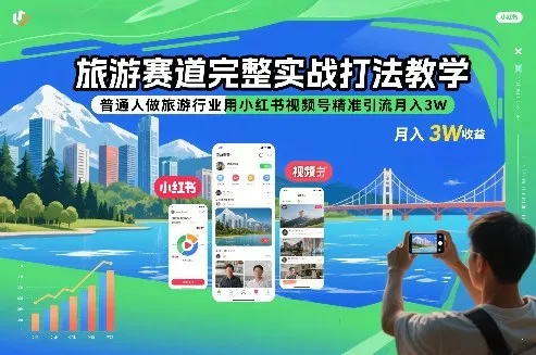 旅游赛道完整实战打法教学，普通人做旅游行业用小红书视频号精准引流月入3W_学通网创